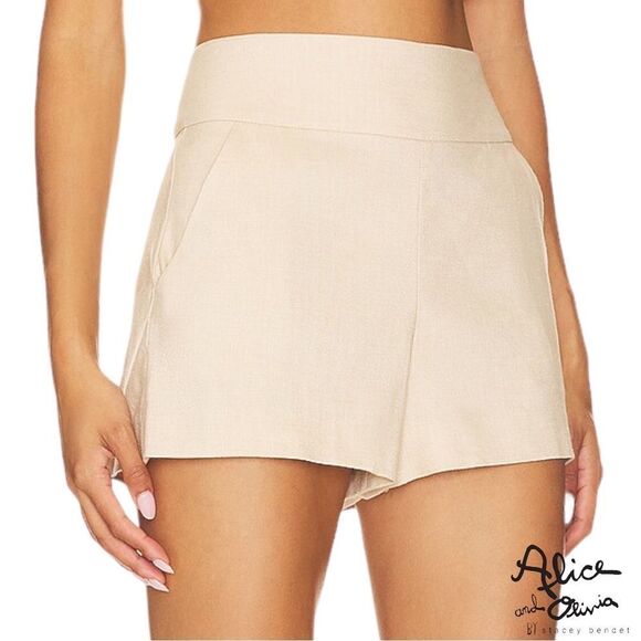 Alice + Olivia **NWT** Donald High Waisted Linen High Waisted Short in Natural - Picture 10 of 12